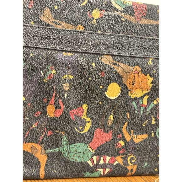 Vintage Piero Guidi Black Multi Magic Circus Envelope CLUTCH Leather Accents - Picture 6 of 9